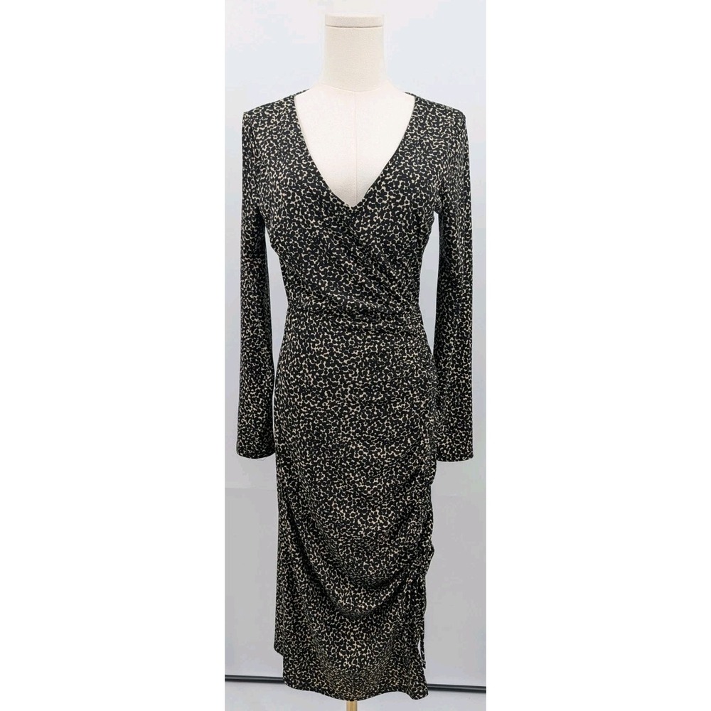 Kaileigh Leopard Animal Print Mock Wrap Side Cinch Slit Size Small Midi